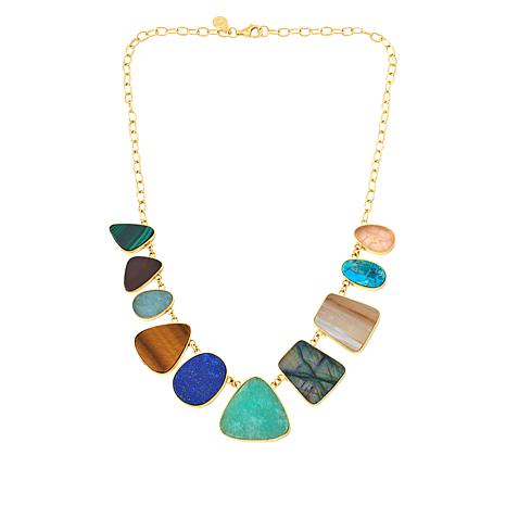 Rarities Freeform Multi Gemstone Gold Plated Necklace 20771894 HSN