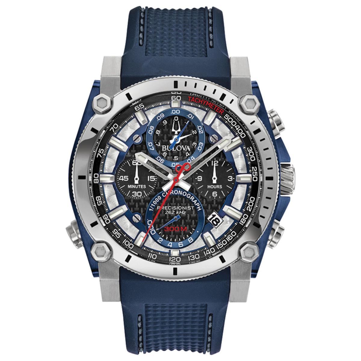 Bulova Precisionist Silvertone Men S Blue Strap Chronograph Watch