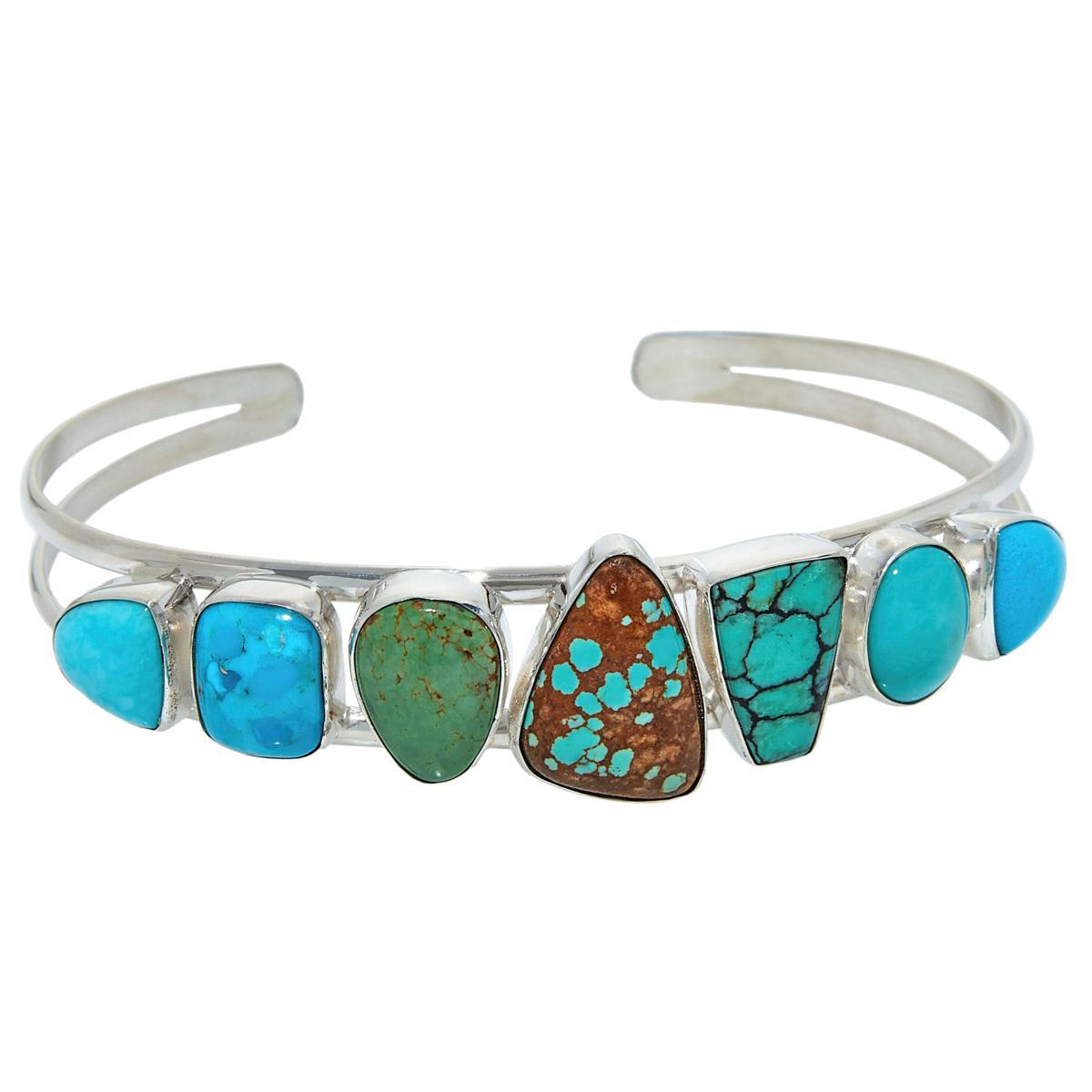 Jay King Sterling Silver Multi Turquoise 7 Stone Cuff Bracelet