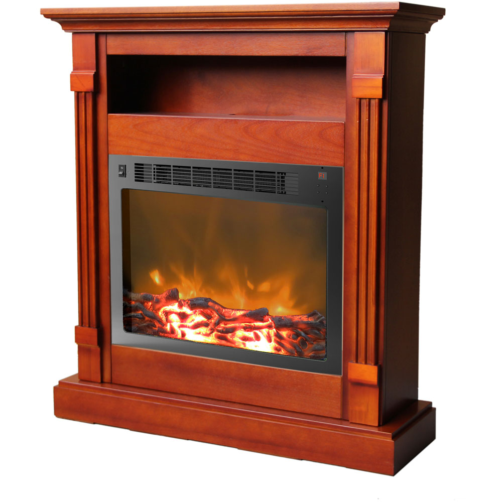 Sienna 34 In. Electric Fireplace w/ 1500W Log Insert and Cherry Mantel