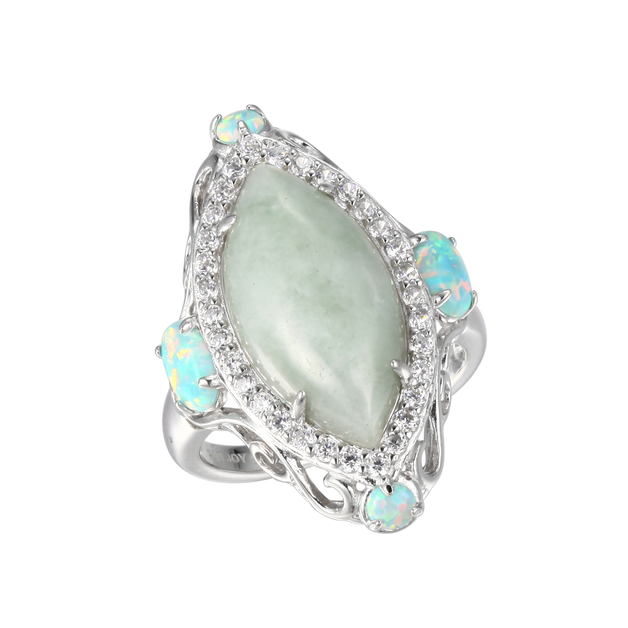 Jade of Yesteryear Sterling Silver Green Jade, Opal and CZ Ring ...