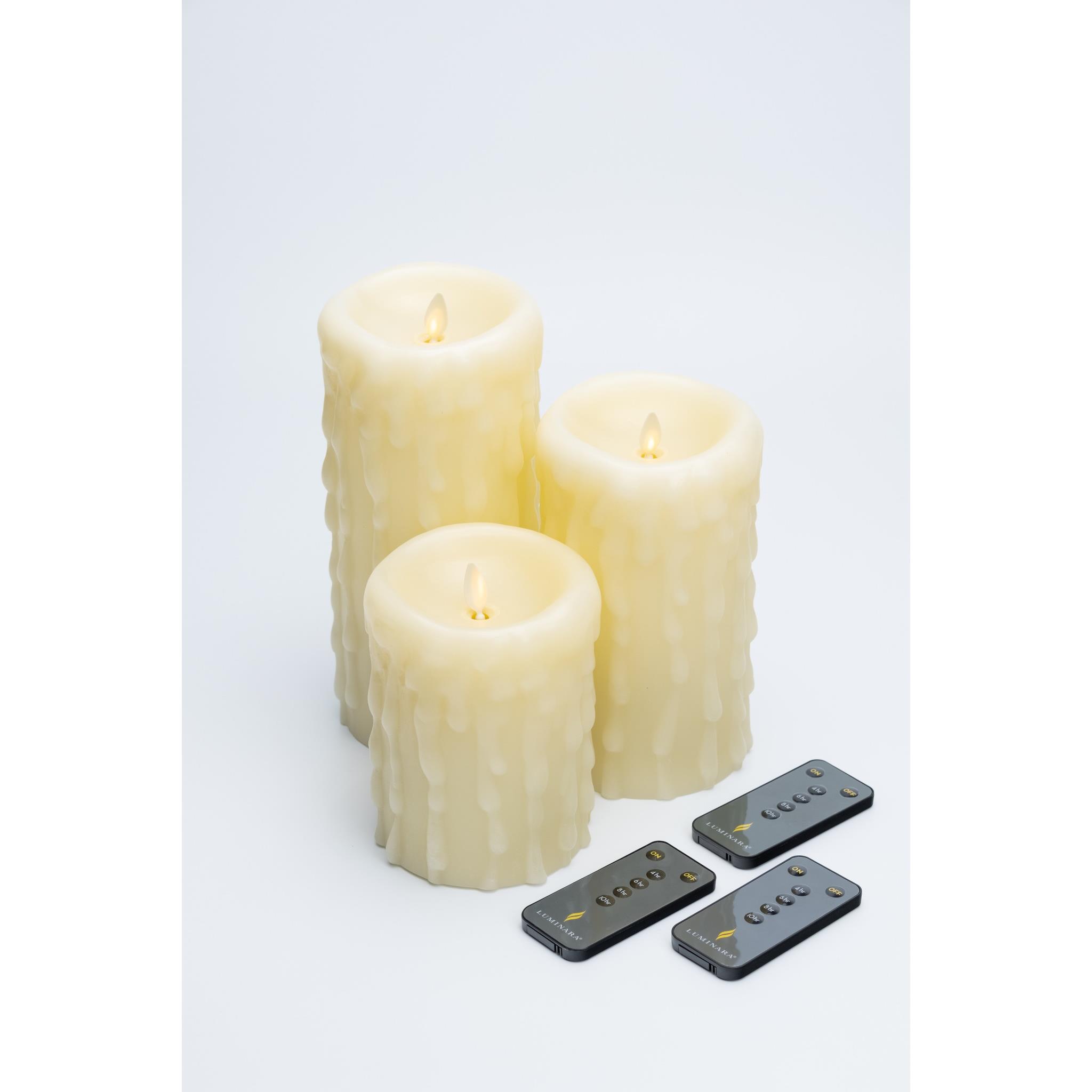 Luminara Set of Three Heavy Wax Drip Flameless Candles w/Three Remotes ...