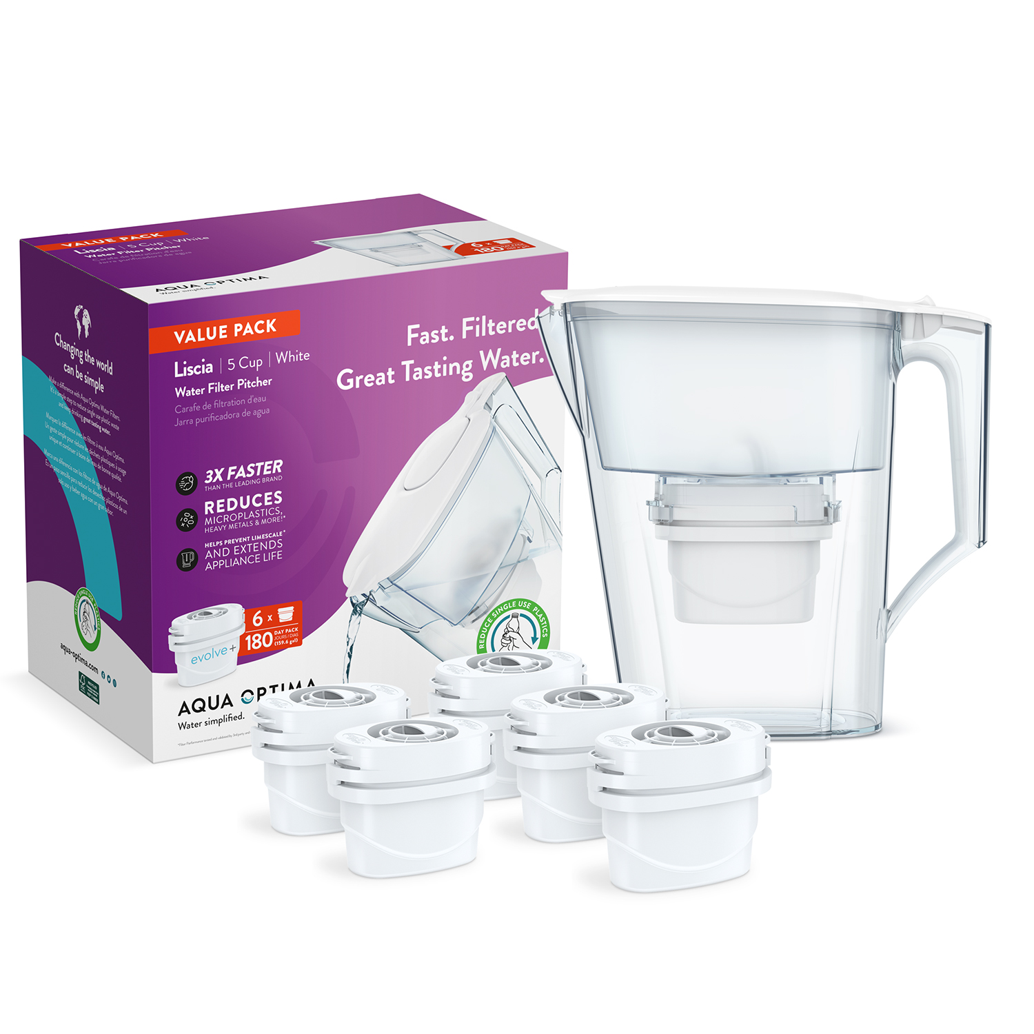 Aqua Optima Water Filter Pitcher Value Pack with 6 Evolve+ Filters 20894110 HSN