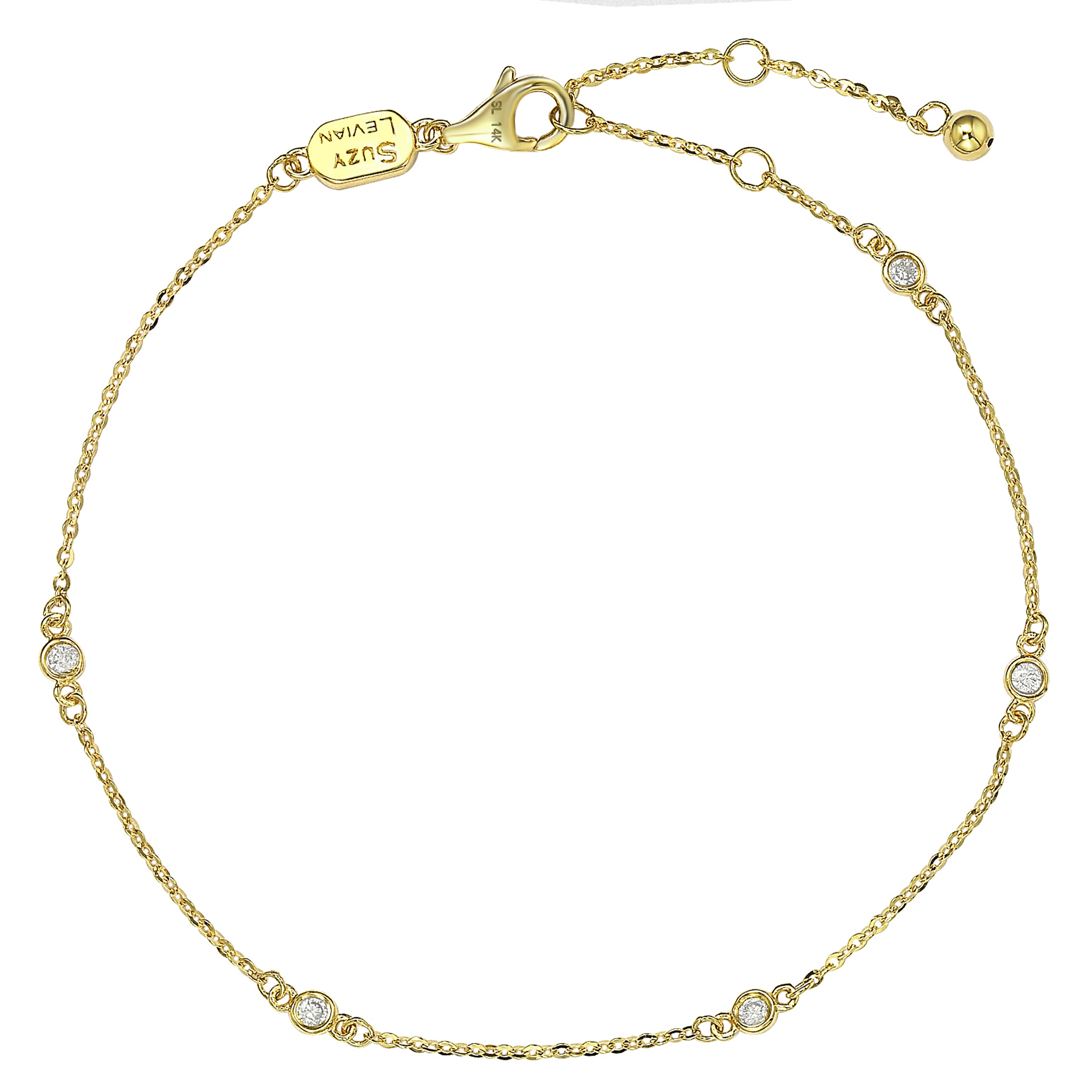 Suzy Levian 14K Gold 0.15ctw Diamond Bezel Station Bracelet - 20923634 ...