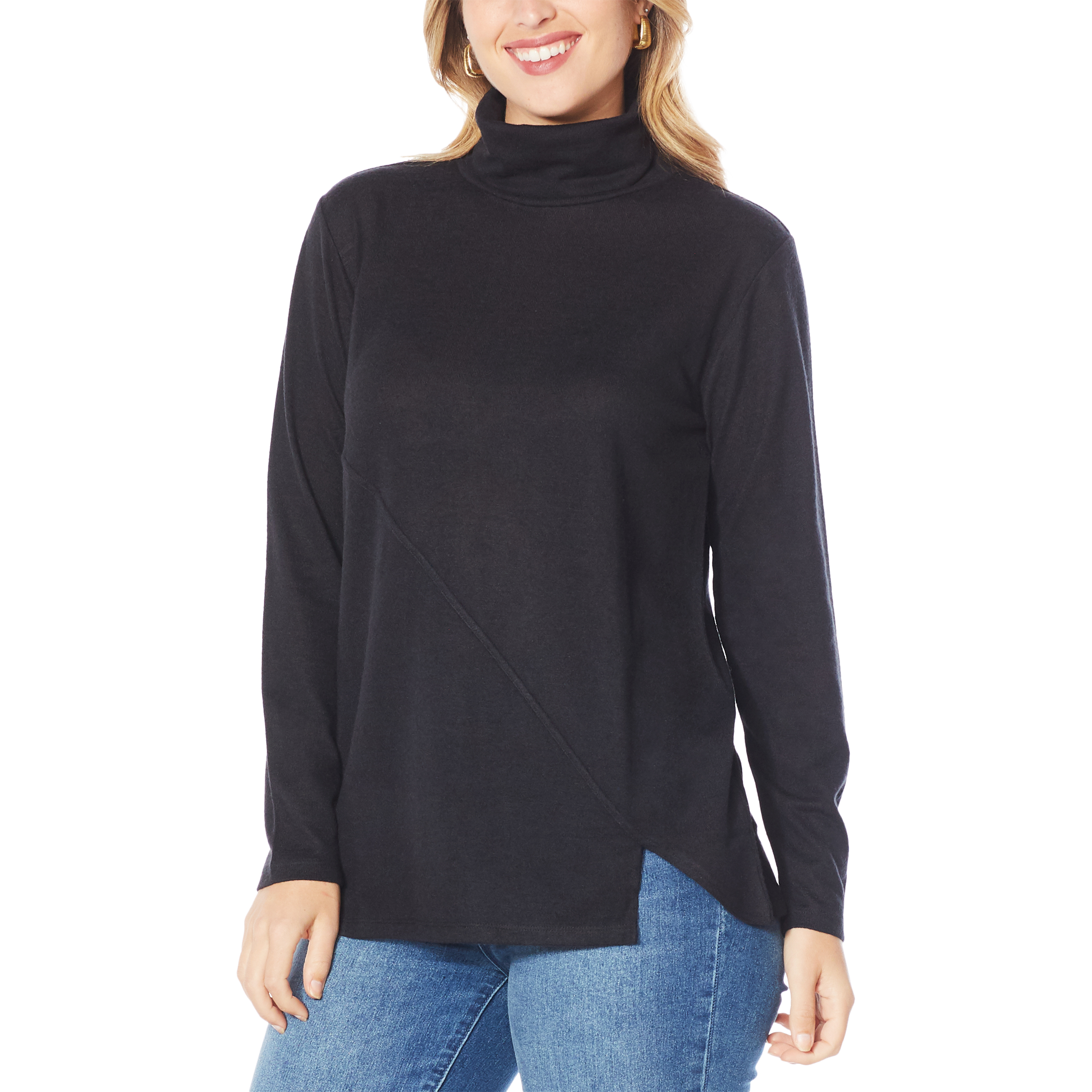 DG2 by Diane Gilman Brushed Knit Asymmetric Seam Turtleneck Top ...