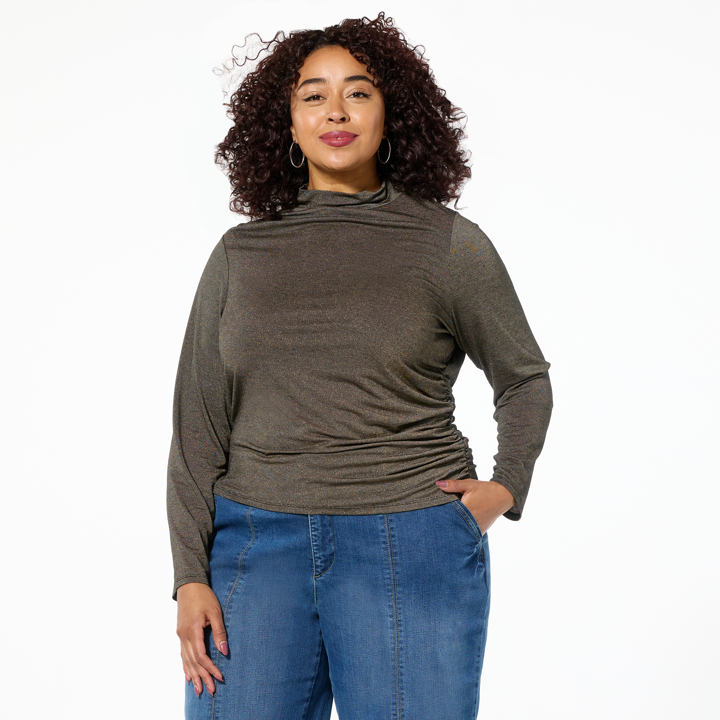 Democracy Asymmetrical Long Sleeve Mock-Neck Knit Top | HSN