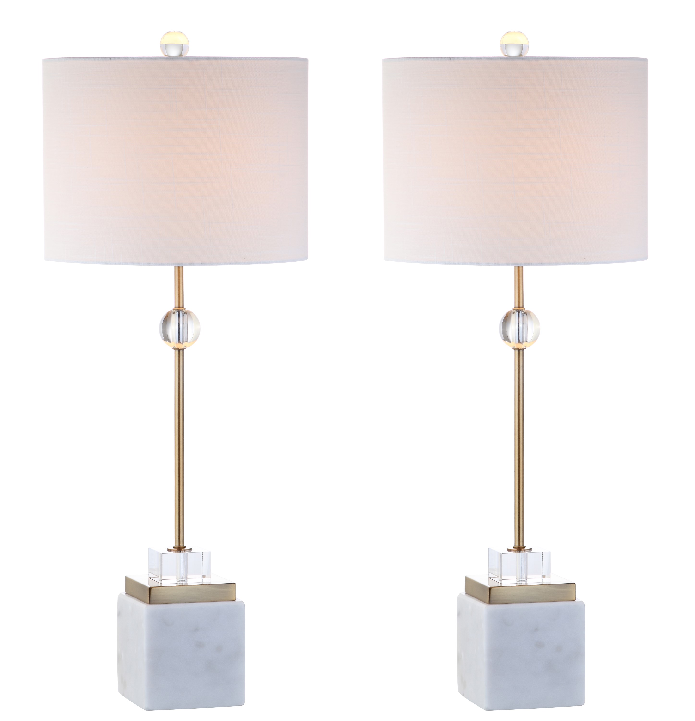 JONATHAN Y Brass Dawson 30" Marble and Crystal Set of 2 Table Lamps