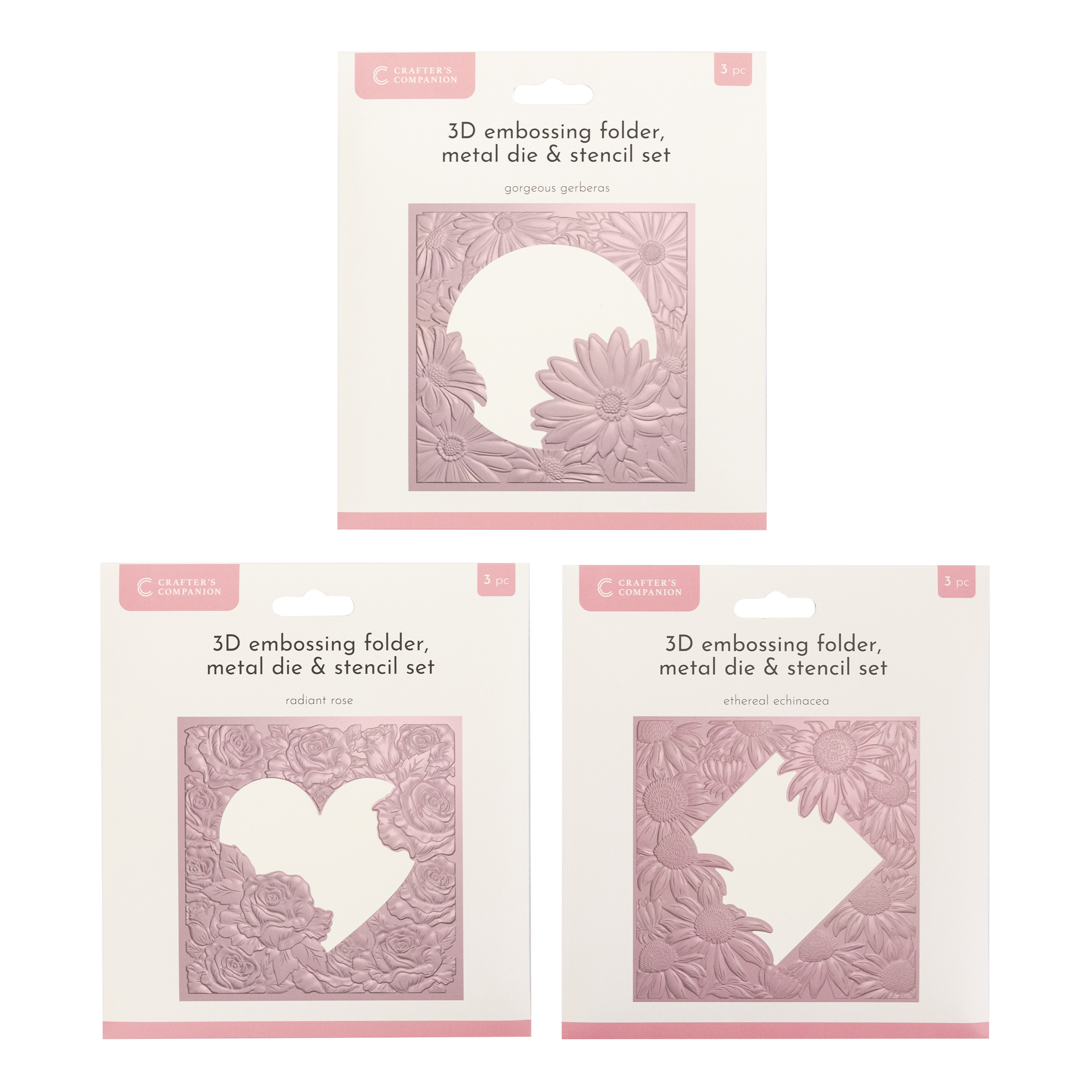 Crafter's Companion Set of 3 Floral 3D Embossing Folder, Die & Stencil ...