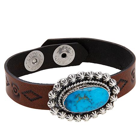 Chaco Canyon Sterling Silver Kingman Turquoise Leather Bracelet