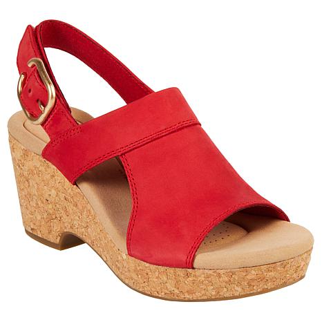 Clarks Collection Giselle Rose Nubuck Wedge Sandal Cherry Nubuck Size 10 W