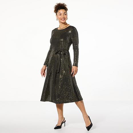 Nina Leonard Sparkle Knit Midi-Length Sylvia Dress | HSN