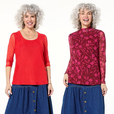 DG2 by Diane Gilman 2-pack Print/Solid Mesh Top | HSN