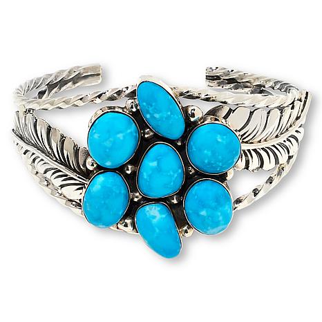 Majestic Native American Zuni Sleeping Beauty Turquoise Cluster Sterling Silver Bracelet Majestic Native American Zuni Sleeping Beauty Turquoise Cluster Sterling Silver Bracelet