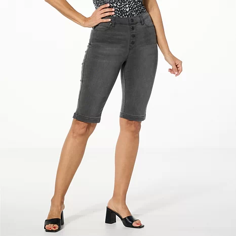 "As Is" DG2 New Classic Denim Stretch Faux Button Fly Bermuda Shorts - 23602640 | HSN