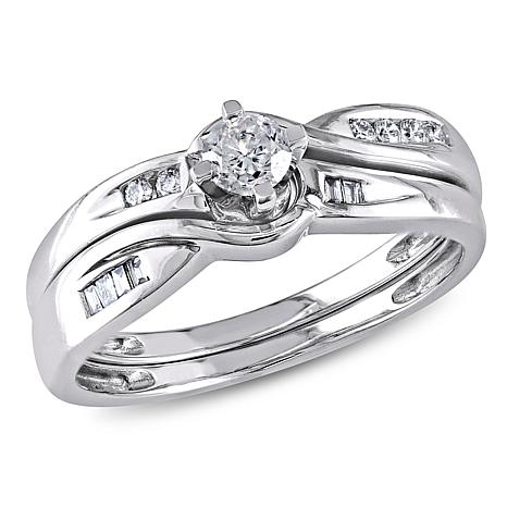 0.3ctw Engagement Ring and Wedding Band 10K Gold 2pc Set