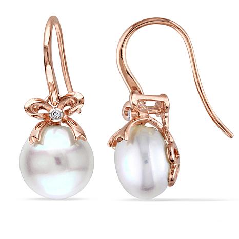earrings pearl gold 10k diamond rose freshwater bow accent miadora pink cultured i2 i1 hsncdn homeshoppingnetwork i02 prodzoom dangle jewelry