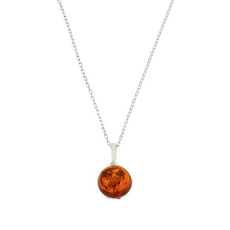 Amber Extraordinaire Amber Ball Sterling Silver Pendant with Chain ...