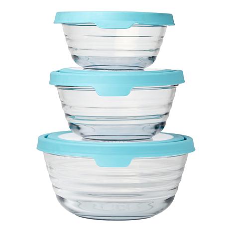 Round Glass Prep & Store Bowls with Snap Lids - Set of 3 - Charleston Wrap