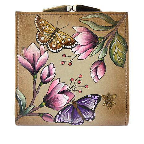 As Is Anuschka Hand-Painted Leather Two-Fold Wallet with Clasp - 20589745