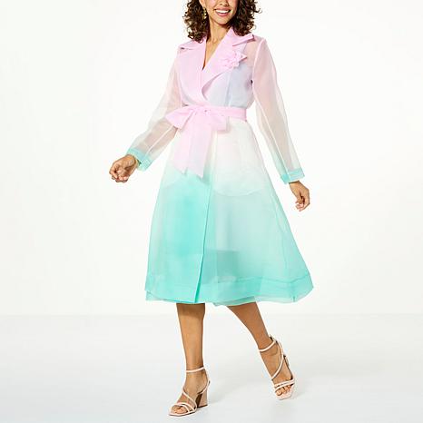 C Wonder by Christian Siriano Organza Sheer Trench Jacket with Rosette