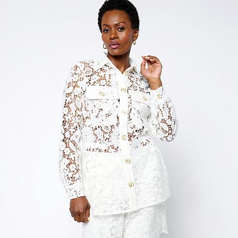 C Wonder Lace Safari Jacket | HSN