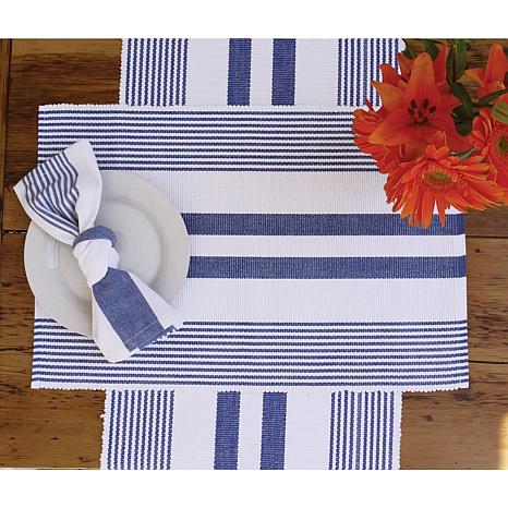 blue and white table runner