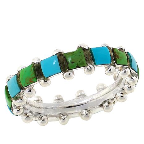 Chaco Canyon Blue and Green Square Turquoise Sterling Silver Band Ring ...