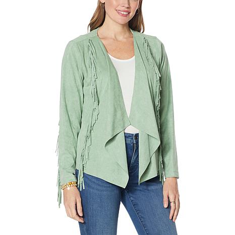 green suede fringe jacket