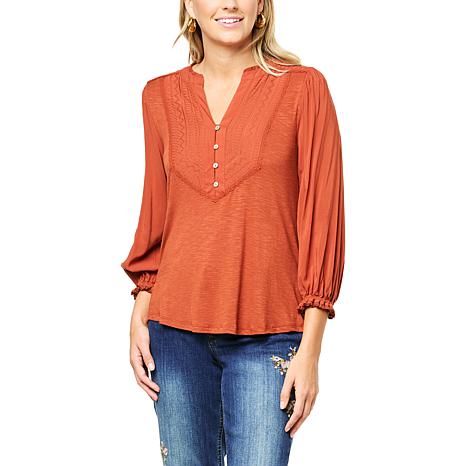 Democracy 3/4-Sleeve Mixed Media Top - 20629159 | HSN