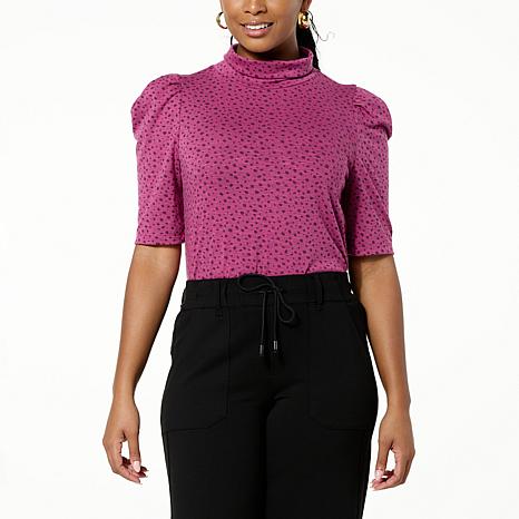 Anthropologie Puff-Sleeved Turtleneck store Top in Magenta