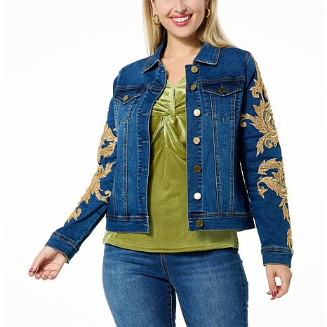 DG2 by Diane Gilman New Classic Stretch Legacy Embellished Jean Jacket ...