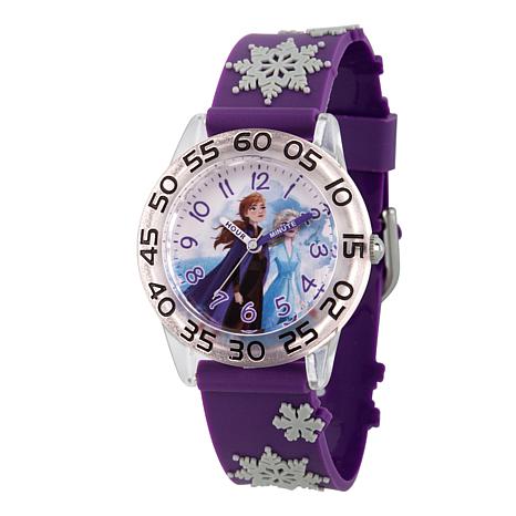 Disney Frozen 2 Elsa and Anna Kids' Clear Watch with Purple 3-D Strap ...