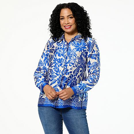 G by Giuliana Printed Woven Button-Front Blouse G by Giuliana Printed Woven Button-Front Blouse