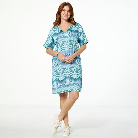 G by Giuliana Printed Woven Dolman Sleeve T-Shirt Dress G by Giuliana Printed Woven Dolman Sleeve T-Shirt Dress