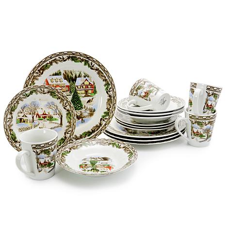 Gibson Home Christmas Toile 16-Piece Dinnerware Set - 20285789 | HSN