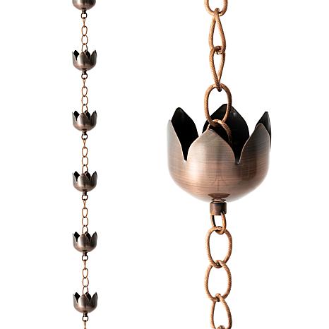 Glitzhome 8.5ft Faux Copper Lotus Shaped Rain Chain with V Shaped Clip ...