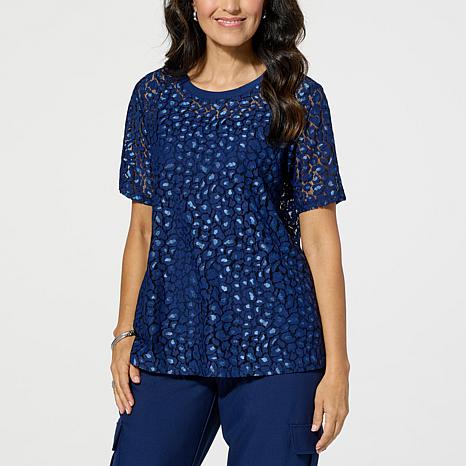 トップス nannn IMAN Global Chic Leopard Lace Top with Cami Slip | HSN