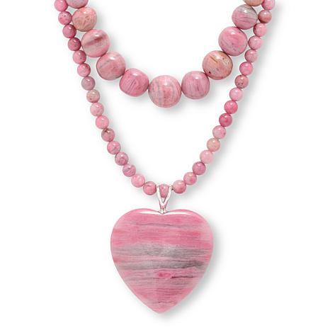 パワーストーン材 【jewelrypillow］2セット Jay King Set of 2 Argentinian Rhodonite Bead Necklaces & Heart
