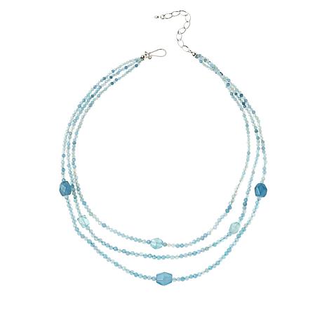 Jay King Mine Finds Aquamarine top Pendant Sterling Silver Beaded Blue Necklace