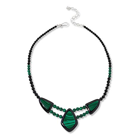 Jay King Sterling Silver Black Chalcedony and Malachite Inlay Necklace ...