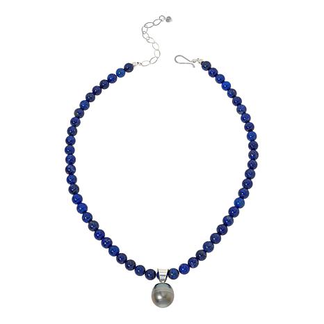 Jay King Tahitian Gray Pearl Pendant with Lapis Bead Necklace ...