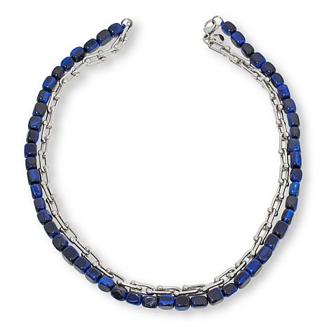 KALIFANO 20" Gemstone and Chain-Link Layered Bracelet