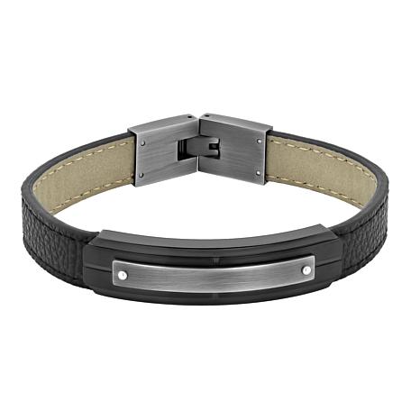 leather bracelet with metal plate