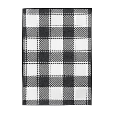 Smile: Farmhouse Buffalo Check Plaid Rug: 36x48 Large Black