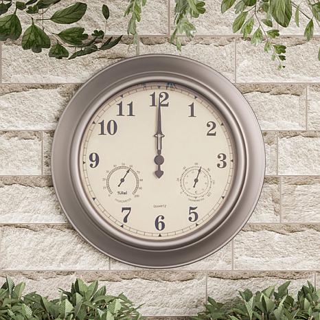 Nature Spring Silver Clock Thermometer Hygrometer - Silver