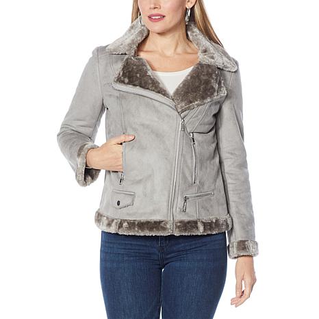 loft faux suede aviator coat