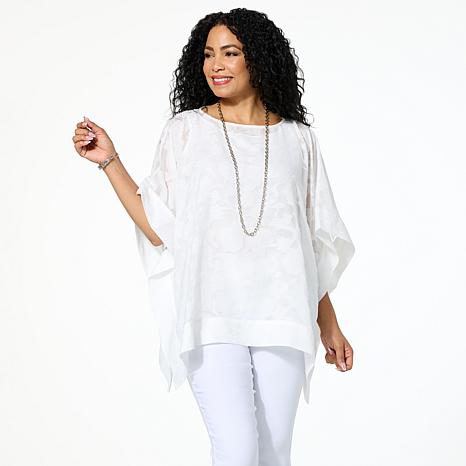 Nina Leonard Jacquard Chiffon Kimono Top with Tank Lining