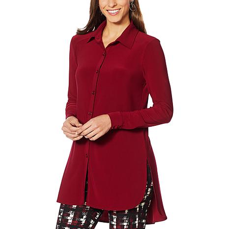 Nina Leonard Miracle Matte Jersey Button-Up Shirt
