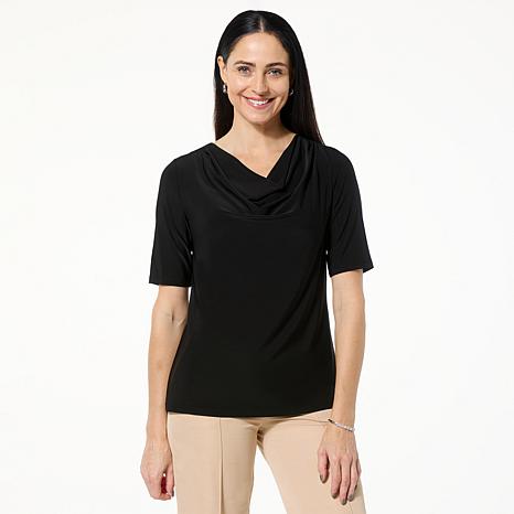 Nina Leonard Miracle Matte Knit Drape-Neck Top Nina Leonard Miracle Matte Knit Drape-Neck Top