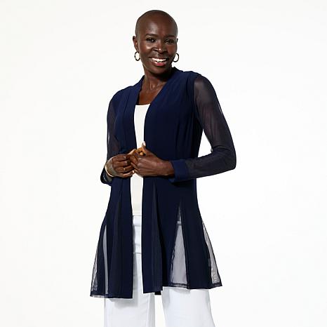 Nina Leonard Open Front Cardigan with Mesh Detail | HSN